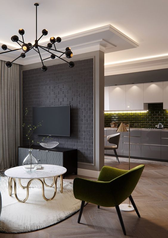 limit yourself to just one dark wall, for example, an accent faux brick one like here
