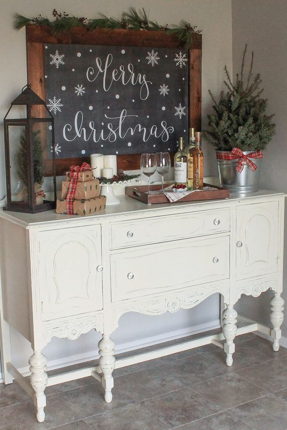 a large chalkboard sign in a stained frame is a great idea for any space