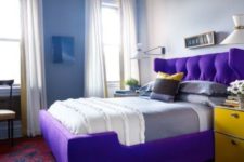 20 an ultra violet upholstered bed for raising the mood and for a colorful touch
