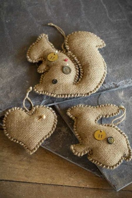 burlap Christmas ornaments with buttons look cute and very simple
