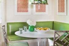 21 a retro diner space done in green, white and coral with botanical patterns