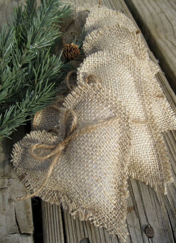 simple burlap heart ornaments with twine are nice and cute tree decorations