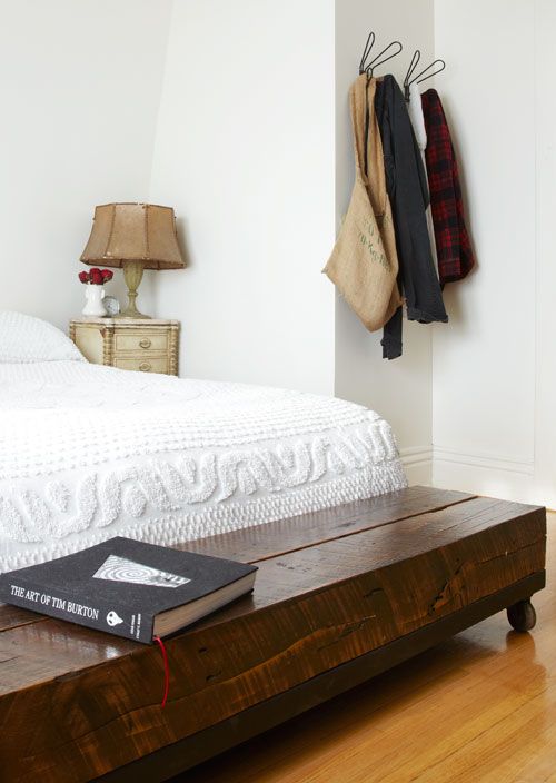 make a wooden beam bench on casters to move it when needed