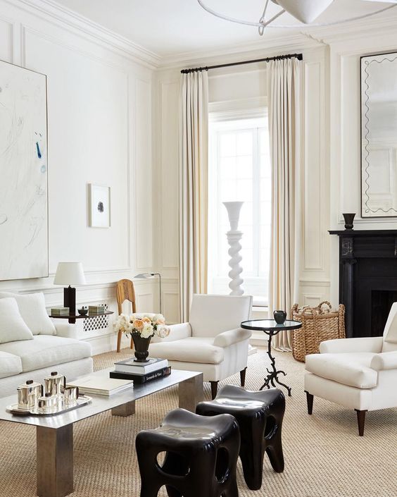 shades of cream are highlighted with dark chocolate and black plus textural pieces