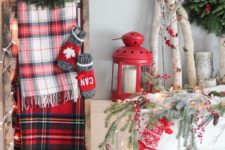 27 some plaid flannels hanging on a ladder for a cozy rustic Christmas feel