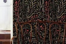 04 black wallpaper with botanical prints will make your entryway special and eye-catchy