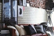 05 a Stockholm sofa in brown leather looks chic in an industrial space with a vintage feel