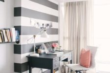 05 the home office accentuated with a black and white striped wall