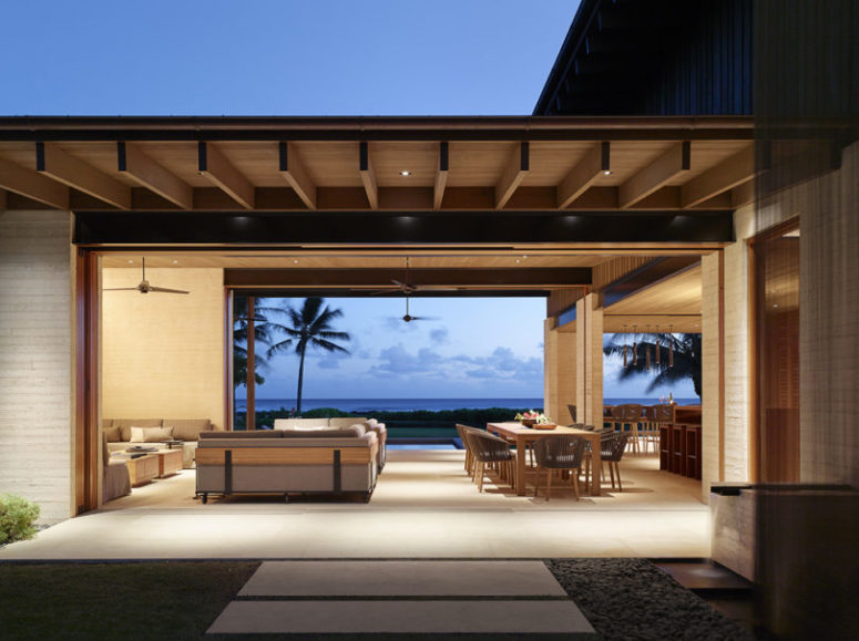 The kitchen and dining space are located in the same open space, and they can be opened to outdoors too The kitchen and dining space are located in the same open space, and they can be opened to outdoors too
