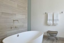 bathroom with some wood decor