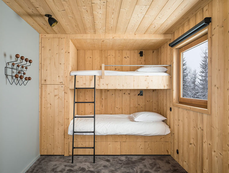 bunk bed in an alp's chalet The guest or kids' space is done with a built-in bunk bed