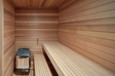 There’s also a sauna fully clad with wood to enjoy heat after skiing
