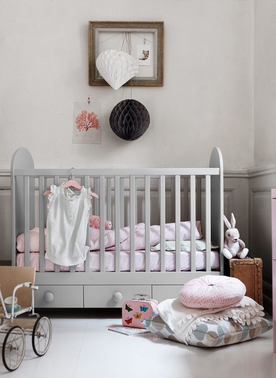 a grey IKEA Gonatt cot is ideal for a peaceful nursery done in neutrals