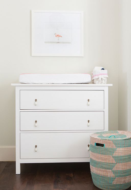 a small and cute changing table of IKEA Hemnes piece, three drawers are great for storage