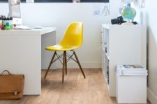 12 oak-colored laminate is a cool solution for a home office where you move chairs often – it won’t scratch that much