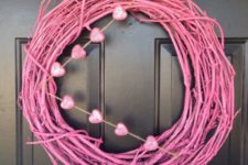 15 a modern pink grapevine wreath with pink glitter hearts for the front door decor