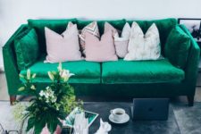 19 velvet is one of the current trends, and choosing a Stockholm sofa in emerald velvet is a gorgeous idea