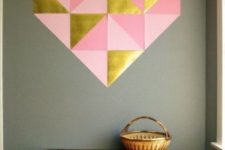 20 a large paper geometric heart in pink, blush and gold is an easy project