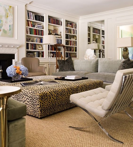 add animal print to your home with an oversized leopard print ottoman in your living room