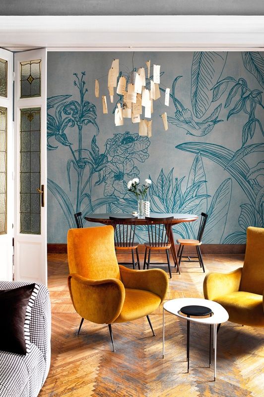 elegant flora and fauna rpint wallpaper adds a timeless feel to the space