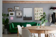 21 a Stockholm sofa in green velvet and some echoing greenery are a great idea to refresh an interior