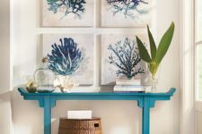 a combo of watercolor corals for a beach home entryway