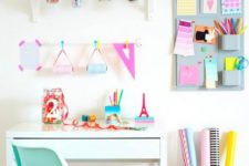 22 a bold study space with a Micke desk, a couple of shelves and some colorful touches