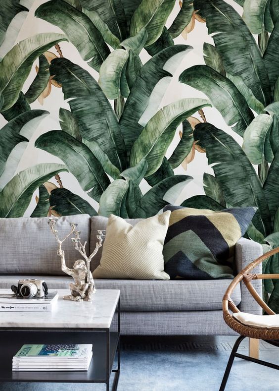 a bold tropical leaf accent wall is a timeless idea for any interior
