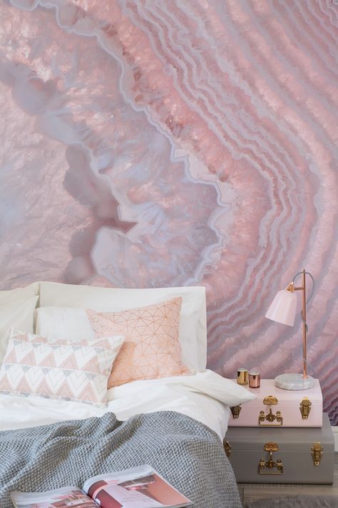 pink crystal wall mural is a trendy solution as geodes are among the hottest trends