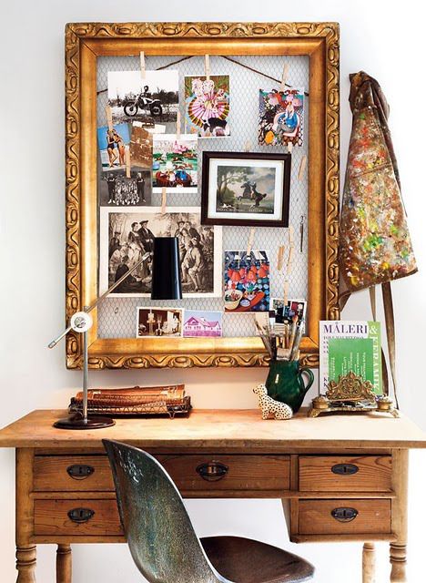 a creative pinboard of chicken wire and a chic refined frame can be DIYed and it's veyr comfy in using