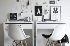 27 a double study space for kids done in Scandinavian style and in a laconic black and white color scheme