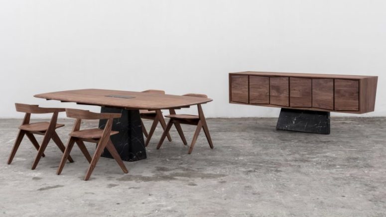 This luxurious furniture collection features marble and walnut, and the contrast between the materials is very eye catchy This luxurious furniture collection features marble and walnut, and the contrast between the materials is very eye catchy