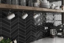 03 elegant matte and glossy black chevron tiles with white grout look wow