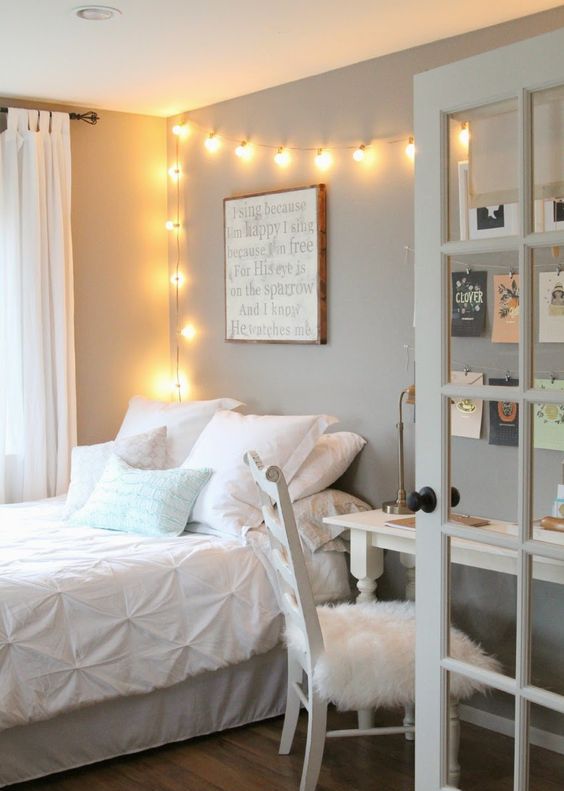 hanging lights above bed