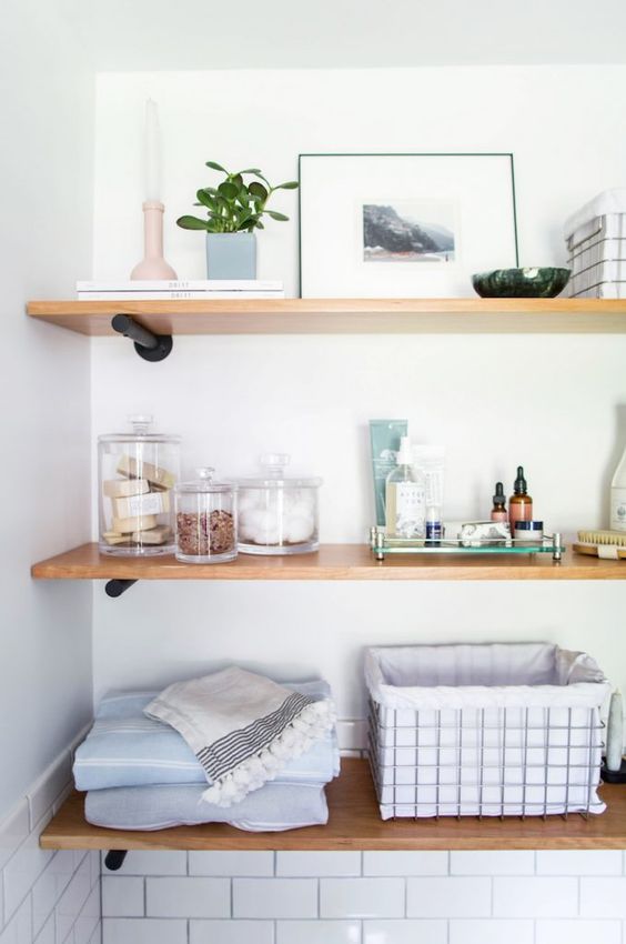 open shelves are a nice idea to the bathroom