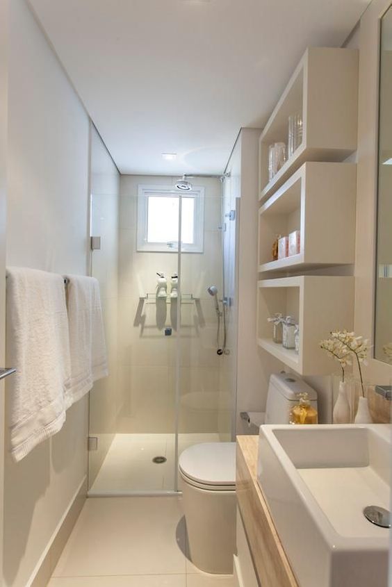 neutral box shelves are perfectly matching the rest of the space