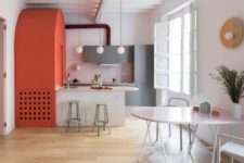 01 This colorful apartment is located in Barcelona and features interesting solutions and color blocking with a retro feel