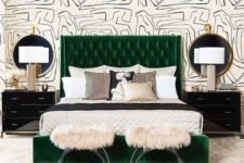 02 a quirky printed black and white wallpaper wall highlights the bold art deco style of the room
