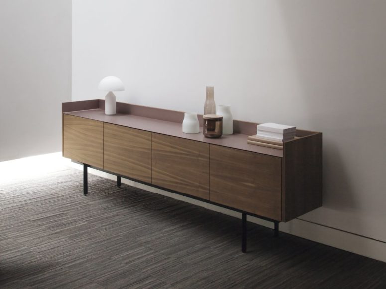 minimalist sideboard design The sideboard features doors with no handles and looks very chic, here there's a rose gold top