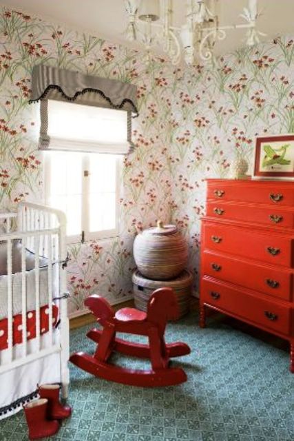 orange and red accents will be a great choice for a nursery as small kids love such spaces