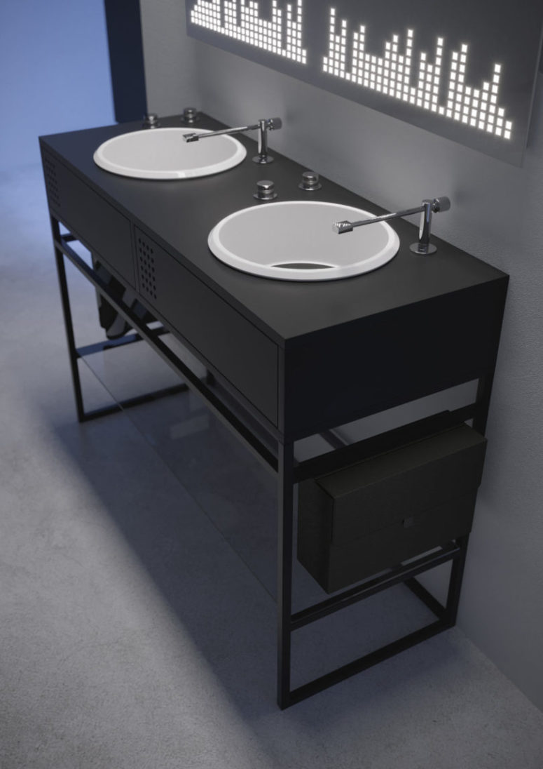 minimalist vanity for a masculine bathroom There's also a more laconic and minimal version in black and white suitable for masculine bathrooms