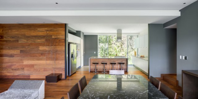 The indoor spaces features as open layouts as possible and such wood, marble, stone and plywood in decor The indoor spaces features as open layouts as possible and such wood, marble, stone and plywood in decor