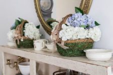 moss decor for a console table