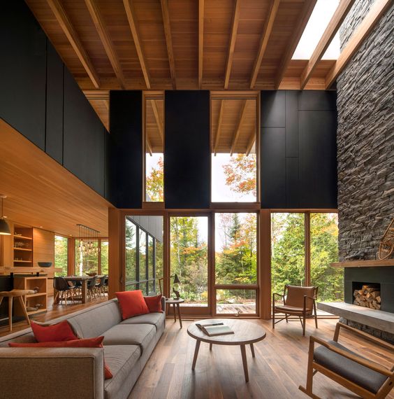 a modern wooden plank ceiling with beams for a bold contemporary look
