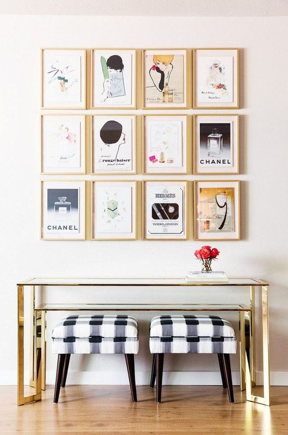 refresh the space with a couple of buffalo check stools to add a rustic feel to a glam space