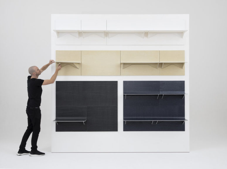 SHIFT shelving system is a creative unit done with fabric for maximal functionality