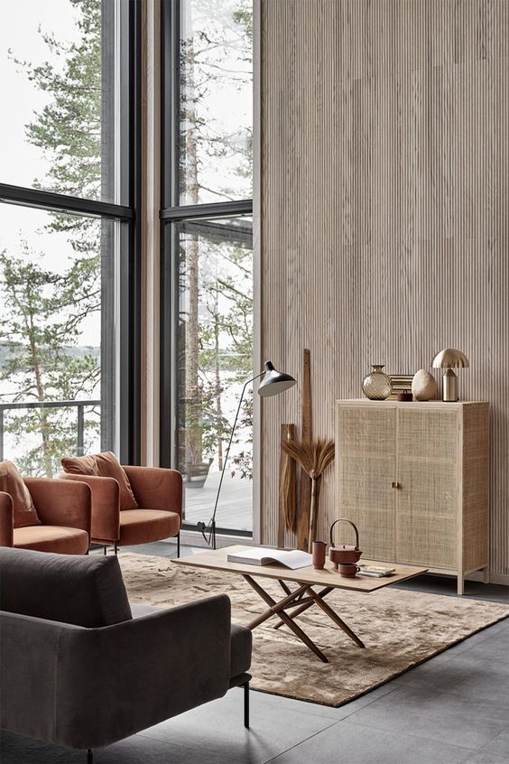 a stylish Japandi living room looks very peaceful and welcoming