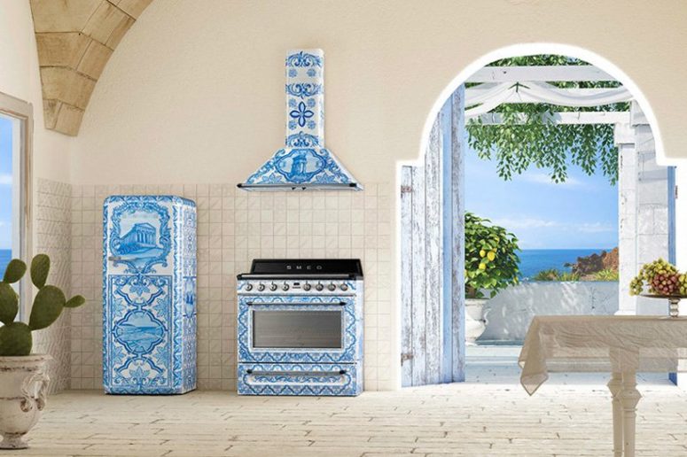 colorful kitchen appliances Here's the whole blue range in the kitchen to make a colorful statement