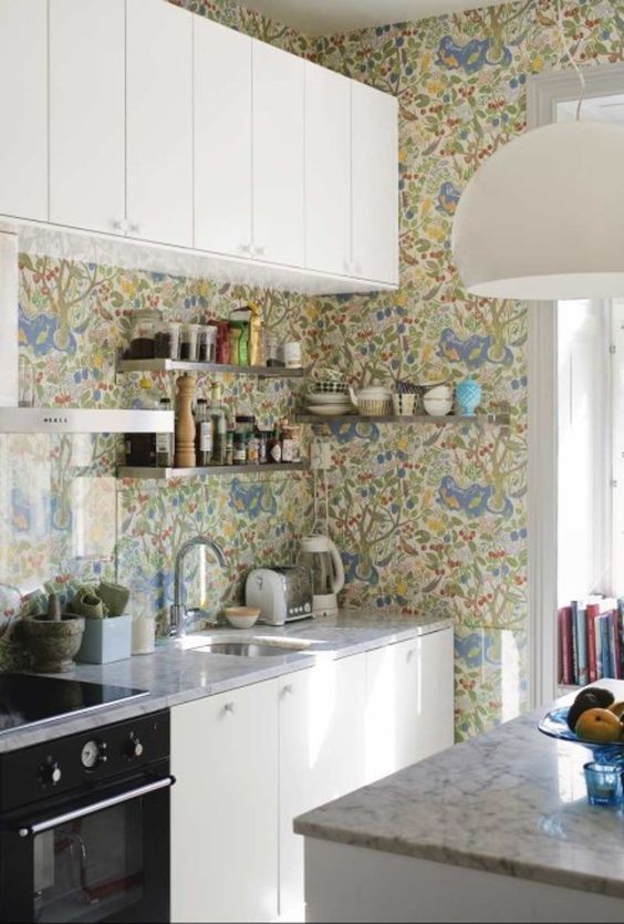 25 Wallpaper Kitchen Backsplashes With Pros And Cons - DigsDigs