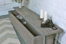 09 a bench of reclaimed wood with a wheel out drawer is a creative piece to make